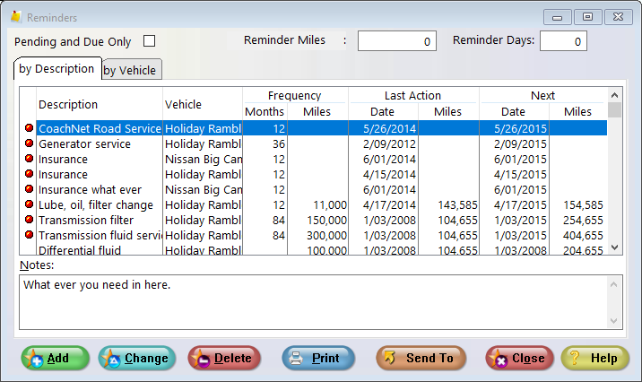 Reminders table